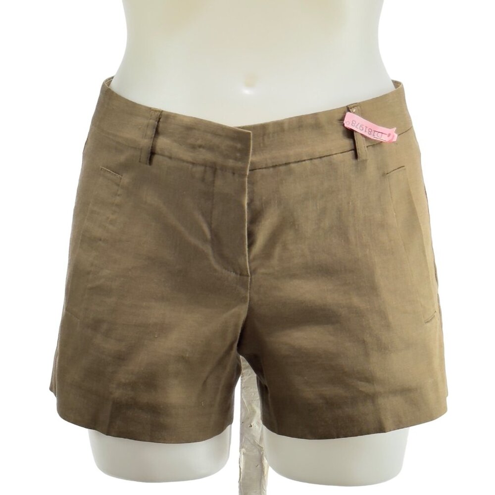THEORY Women’s Shorts Tan Linen Blend Pockets Fly Zip Belt Loops Size 2